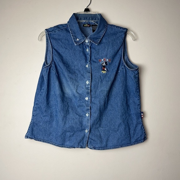 Mickey‎ Mouse USA Denim Sleeveless Cut Off Top Kids Large - Picture 1 of 5